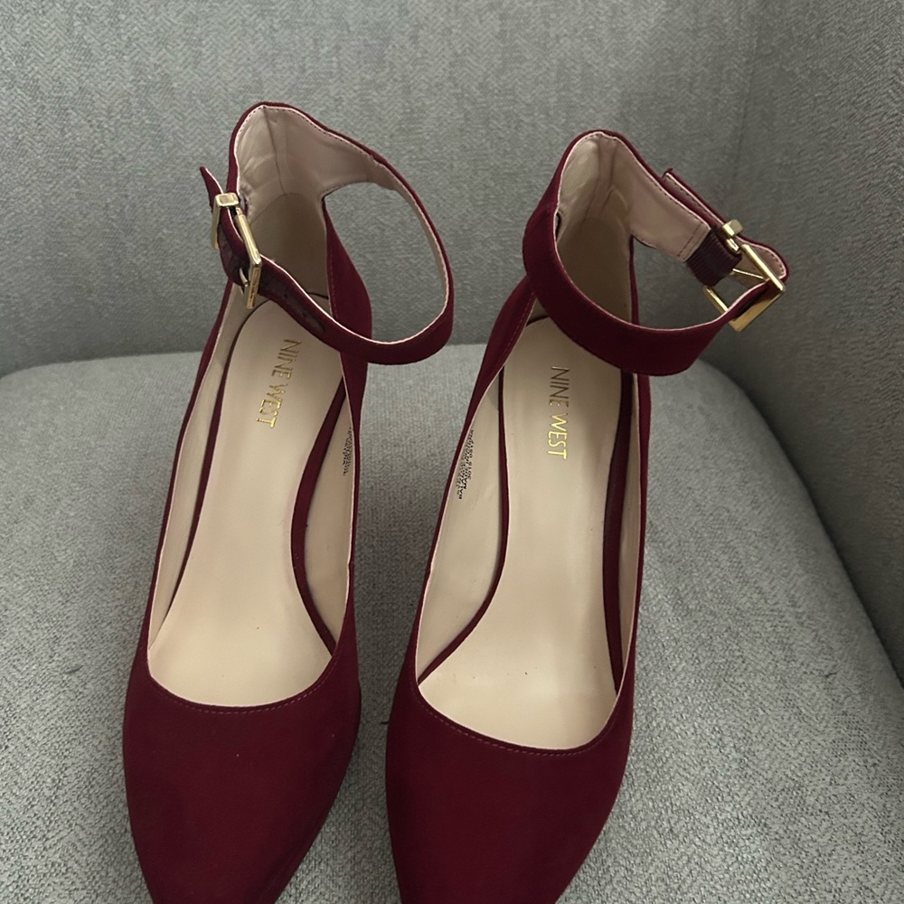 Nine West Dark Red Ankle Strap Heels